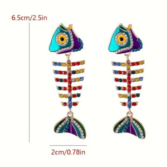 ✨Betsey Johnson Lucia Rhinestone Fish Bone Earrings - Picture 4 of 6